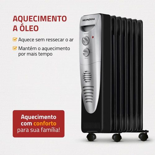 Aquecedor a Óleo Mondial A-06 - Preto/Prata 110V