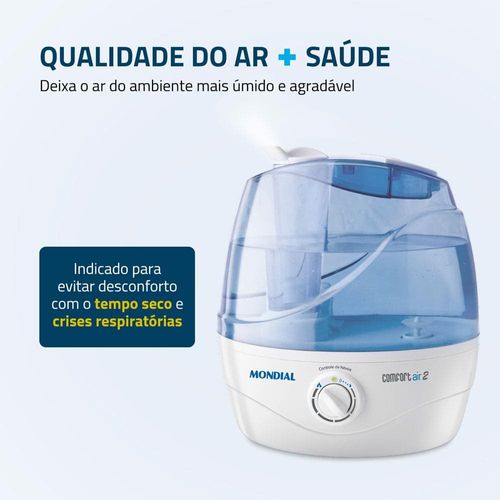 Umidificador de Ar Ultrassônico Mondial NUA-02 – Comfort Air 2 - 2,2 Litros Branco/Azul - Bivolt