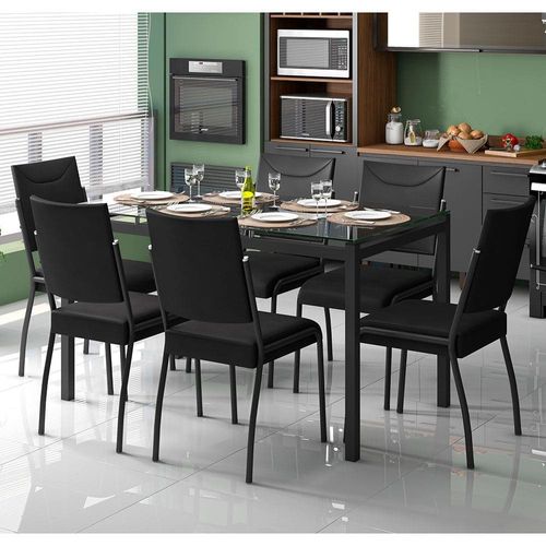 Mesa de Jantar Fabone Alexa com 6 Cadeiras Dora - Preto Fosco
