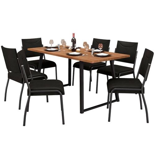 Mesa de Jantar Fabone Conceito Maxxi com 6 Cadeiras Dora - Preto/Nogueira/Café