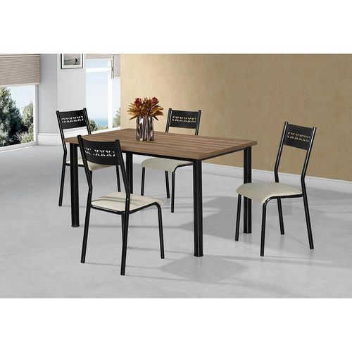 Mesa de Jantar Aço Nobre Júlia Plus com 4 Cadeiras Preto/Marrom/Bege