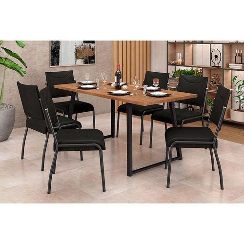 Mesa de Jantar Fabone Conceito Maxxi com 6 Cadeiras Dora - Preto/Nogueira/Café