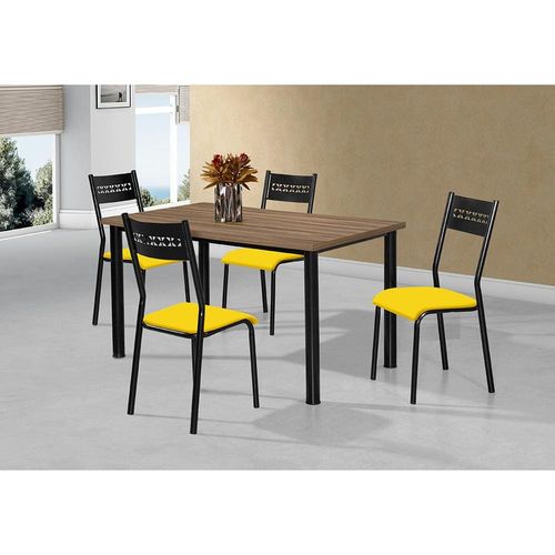 Mesa de Jantar Aço Nobre Júlia Plus com 4 Cadeiras Preto/Amarelo/Marrom