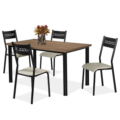 Mesa de Jantar Aço Nobre Júlia Plus com 4 Cadeiras Preto/Marrom/Bege