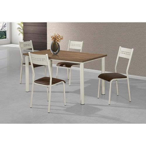 Mesa de Jantar Aço Nobre Júlia Plus com 4 Cadeiras Off White/Marrom