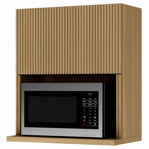 Armário Aéreo Nesher Rainha em MDF 15mm com Nicho para Micro-ondas, 1 Porta e 1 Prateleira - 70cm de largura Nature