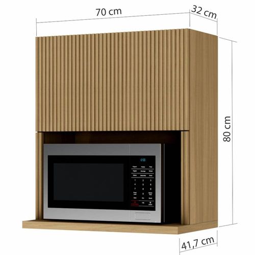 Armário Aéreo Nesher Rainha em MDF 15mm com Nicho para Micro-ondas, 1 Porta e 1 Prateleira - 70cm de largura Nature