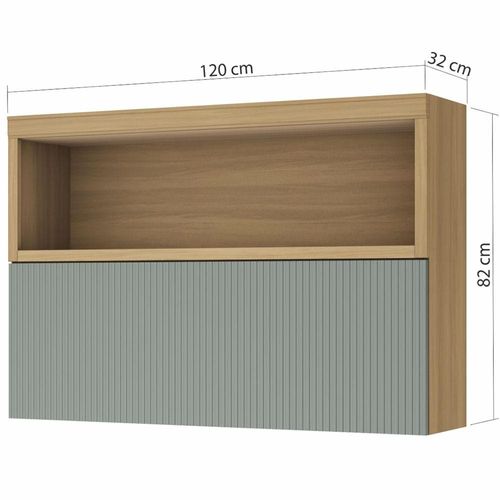 Armário Aéreo Nesher Marquesa em MDF 15mm com 1 Porta e 1 Prateleira - 120cm de largura Nature/Verde