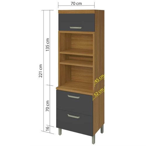 Paneleiro Nesher Princesa 2 Portas 1 Gaveta – 70cm Freijo/Grafite