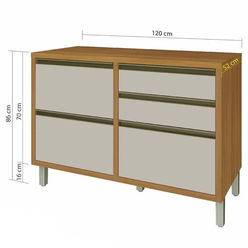 Balcão Nesher Baronesa 1 Porta 4 Gavetas – 120cm Freijo/Offwhite