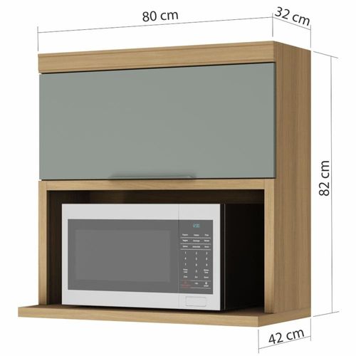 Armário Aéreo Nesher Marquesa em MDF 15mm com Nicho para Micro-ondas, 1 Porta e 1 Prateleira - 80cm de largura Nature/Verde