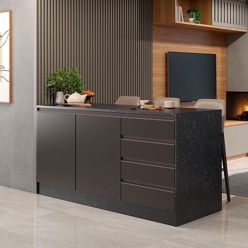 Bancada Bartira Gourmet com 2 Portas, 4 Gavetas e 1 Prateleira - 180,6cm de largura Preto Stone/Grafite