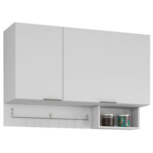 Armário Basculante Bartira Rubi com 2 Portas, 2 Prateleiras e Suporte para Utensílios Branco