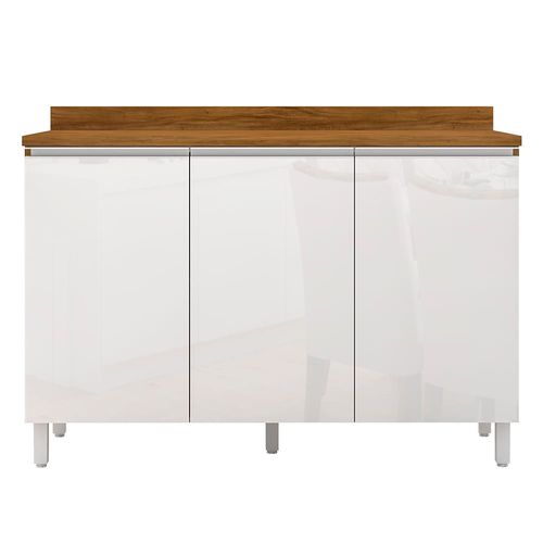 Balcão Triplo Bartira Amazonita com 3 Portas e 1 Prateleira - 120,1cm de largura Damasco/Branco