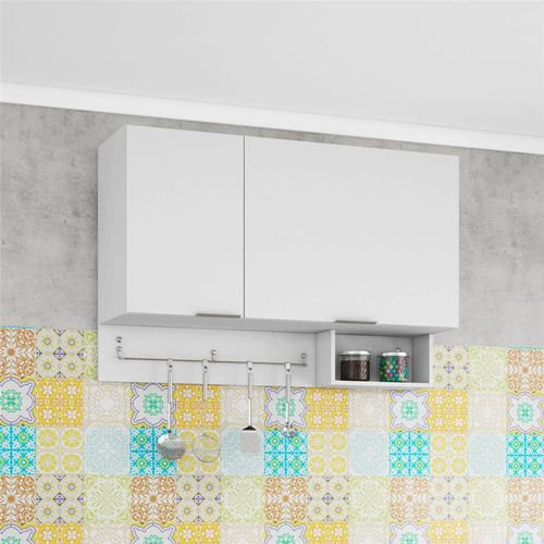 Armário Basculante Bartira Rubi com 2 Portas, 2 Prateleiras e Suporte para Utensílios Branco