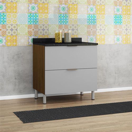Balcão Duplo Bartira Rubi com 2 Gavetões - 80,1cm de largura Grapia Platinum