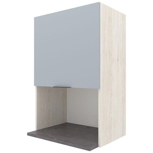Armário Aéreo Bartira Cristal MDP 15mm com Nicho para Micro-ondas e 1 Porta - 60cm de largura Freixo/Azul Wood