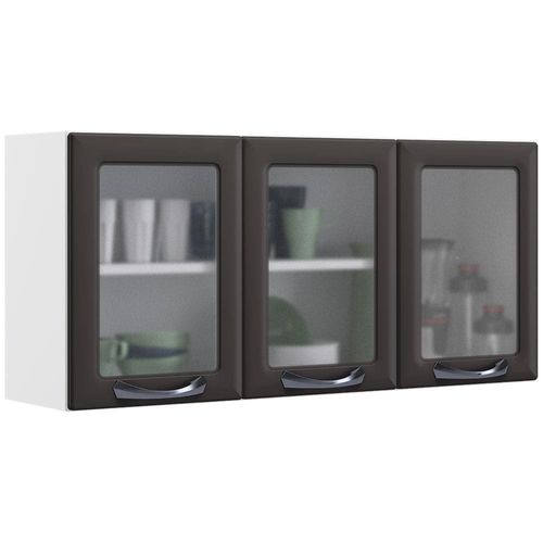 Armário Aéreo Triplo Itatiaia New Premium com 3 Portas e 2 Prateleiras - 120cm de largura Branco/Grafite