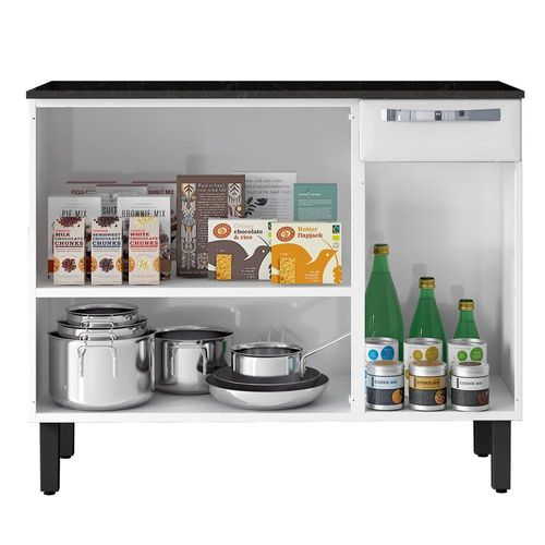 Balcão Itatiaia Rose com 3 Portas e 1 Gaveta - 105 cm de Largura Branco Neve