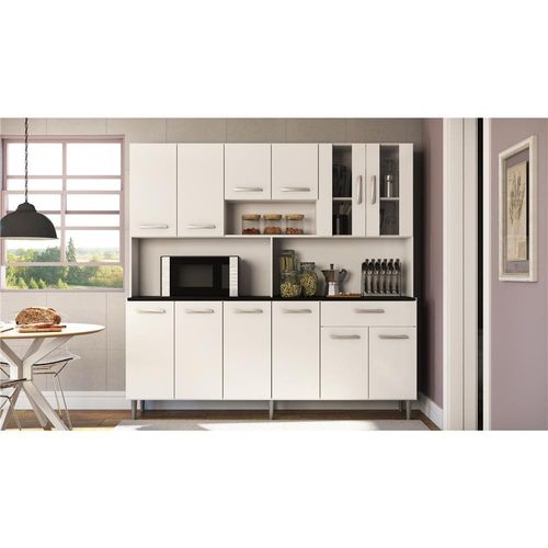 Cozinha Compacta Poliman Móveis Clara com 12 Portas e 1 Gaveta - 180cm de largura Branca