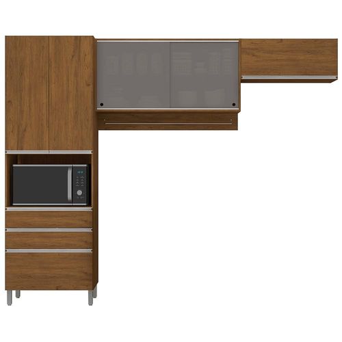 Cozinha Compacta Bartira Amazonita com 5 Portas, 3 Gavetas e 5 Prateleiras - 271cm de largura Grapia