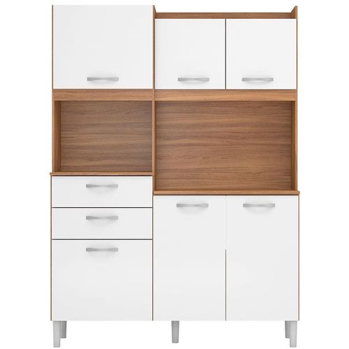 Cozinha Compacta Demóbile Harmonia com 6 Portas e 2 Gavetas - 133 cm de Largura Amêndola/Branco