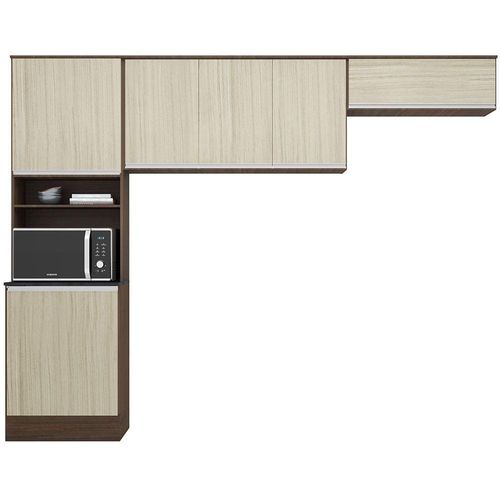 Cozinha Compacta Poliman Paris com 6 Portas e 5 Prateleiras - 260cm de largura Amendoa/Arena