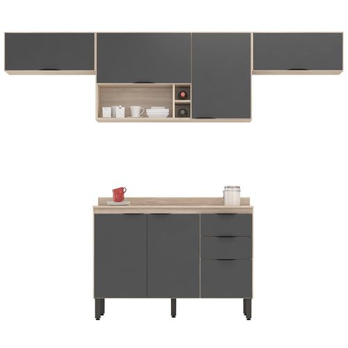 Cozinha Compacta Demóbile Firenze com 6 Portas, 2 Gavetas, 3 Prateleiras e Nicho - 259,5cm de largura - Avena/Grafite