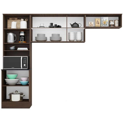 Cozinha Compacta Poliman Paris com 6 Portas e 5 Prateleiras - 260cm de largura Amendoa/Arena