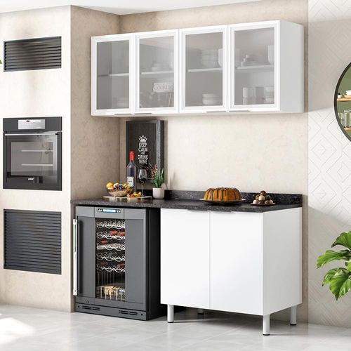 Cozinha Compacta Bartira Rubi com 4 Portas e 2 Prateleiras - 160cm de largura Branco