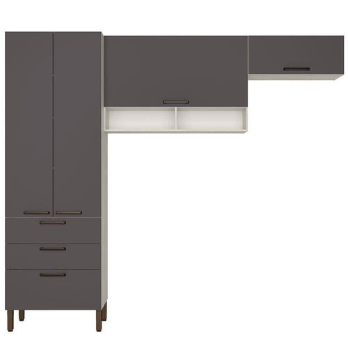 Cozinha Compacta Bartira Veneza com 4 Portas, 3 Gavetas e 4 Prateleiras - 250,8cm de largura Freixo/Grafite