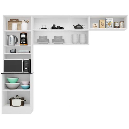Cozinha Compacta Poliman Paris com 6 Portas e 5 Prateleiras - 260cm de largura Branco