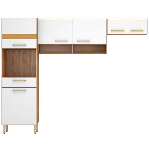 Cozinha Compacta Demóbile Savoy com 6 Portas, 1 Gaveta e 3 Prateleiras - 250cm de largura Amendôla/Branco