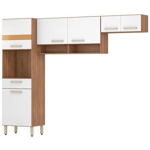 Cozinha Compacta Demóbile Savoy com 6 Portas, 1 Gaveta e 3 Prateleiras - 250cm de largura Amendôla/Branco