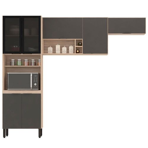 Cozinha Compacta Demóbile Firenze com 7 Portas e 6 Prateleiras - 260cm de largura Avena/Granito