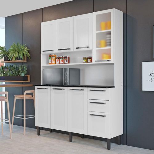 Cozinha Compacta Itatiaia Florença com 8 Portas, 2 Gavetas e 5 Prateleiras - 140cm de largura - Branco