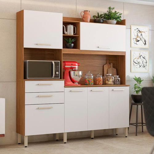 Cozinha Compacta Demóbile Savoy com 6 Portas, 2 Gavetas e 2 Prateleiras - 178cm de largura Amendôla/Branco