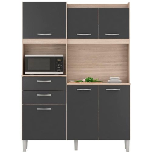 Cozinha Compacta Demóbile Harmonia com 6 Portas e 2 Gavetas - 133 cm de Largura Avena/Grafito