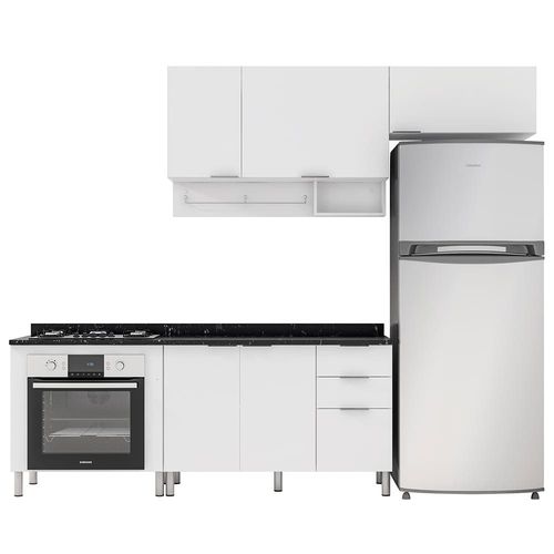 Cozinha Compacta Bartira Rubi com 5 Portas, 3 Gavetas e 3 Prateleiras - 260,2cm de largura - Branco