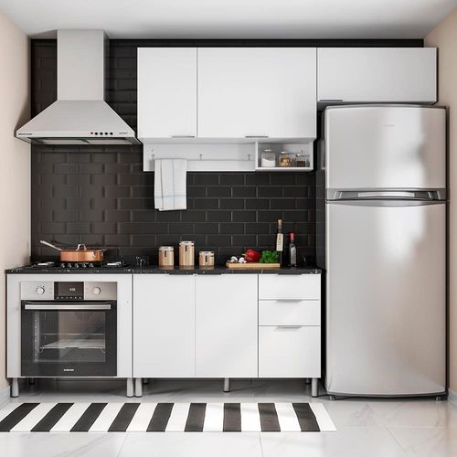Cozinha Compacta Bartira Rubi com 5 Portas, 3 Gavetas e 3 Prateleiras - 260,2cm de largura - Branco