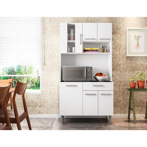 Cozinha Compacta Poliman Móveis Carol com 6 Portas e 1 Gaveta - 91cm de largura Branco