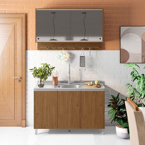 Cozinha Compacta Bartira Amazonita com 5 Portas e 3 Prateleiras - 120,1cm de largura Grapia
