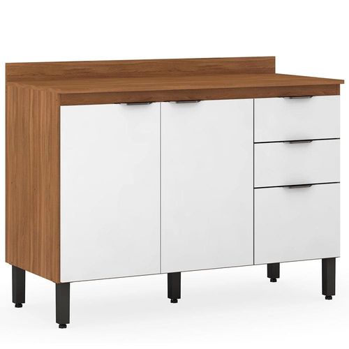 Balcão Demóbile Firenze com 3 Portas, 2 Gavetas e 1 Prateleira - Amêndola/Branco
