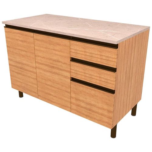 Balcão Bartira Cristal MDP 15mm com 2 Portas, 3 Gavetas e 1 Prateleira - 120,1cm de largura Lâmina Mel