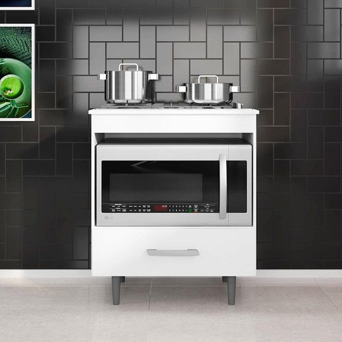 Balcão para Cooktop 4 Bocas Poliman Alecrim com Nicho para Micro-ondas e 1 Gaveta - Branco