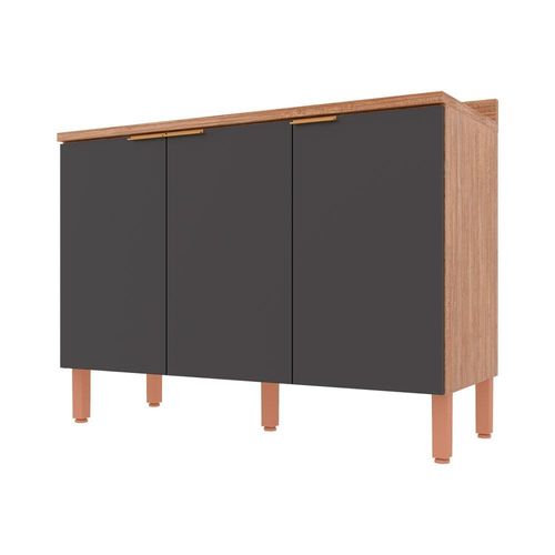 Balcão Triplo Bartira Topázio UP com 3 Portas e 1 Prateleira - 120,1cm de largura Damasco/Grafite