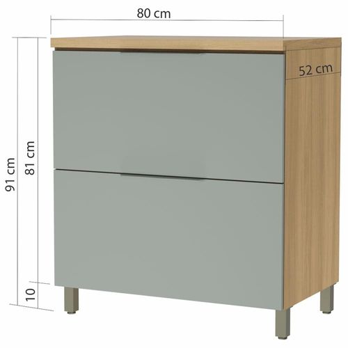 Balcão Nesher Marquesa em MDF 15mm com 1 Porta, 1 Gaveta e 1 Prateleira - 80cm de largura Nature/Verde