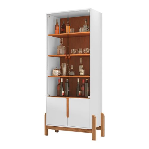 Cristaleira Casa D Lizz com 2 Portas em MDF e 2 Portas de Vidro Branco e Cedro