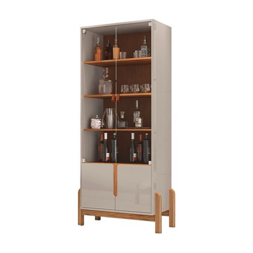 Cristaleira Casa D Lizz com 2 Portas em MDF e 2 Portas de Vidro Off White e Cedro