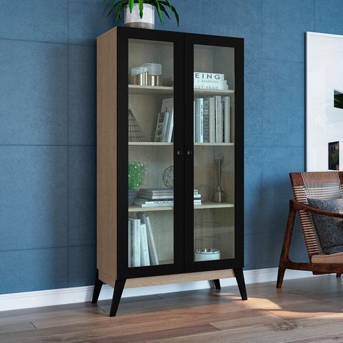 Cristaleira Genialflex Jamaica com 2 Portas com Vidro e 3 Prateleiras - 86,5cm de largura Preto
